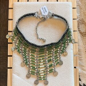 Free People Bahama Breeze Collar Green Beaded Fringe Necklace